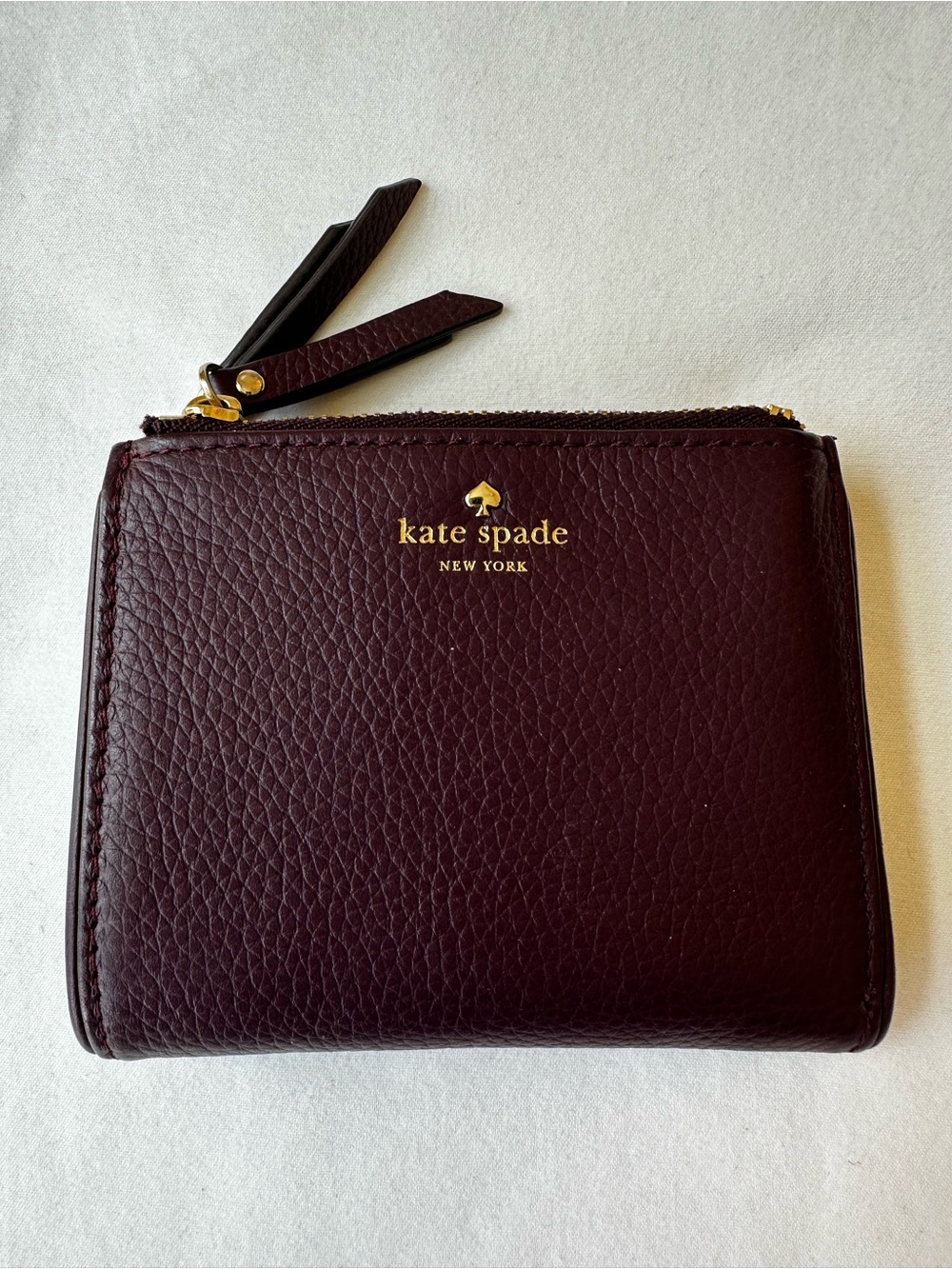 Kate Spade Larchmont Avenue Small Malea Bifold Zip Wallet Plum Pebbled Leather